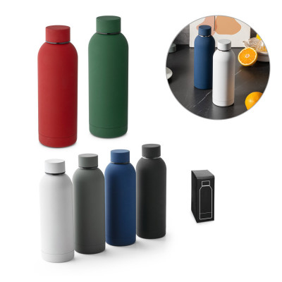 ODIN. Double wall vacuum stainless steel (36 recycled) bottle with rubber coating 550 mL